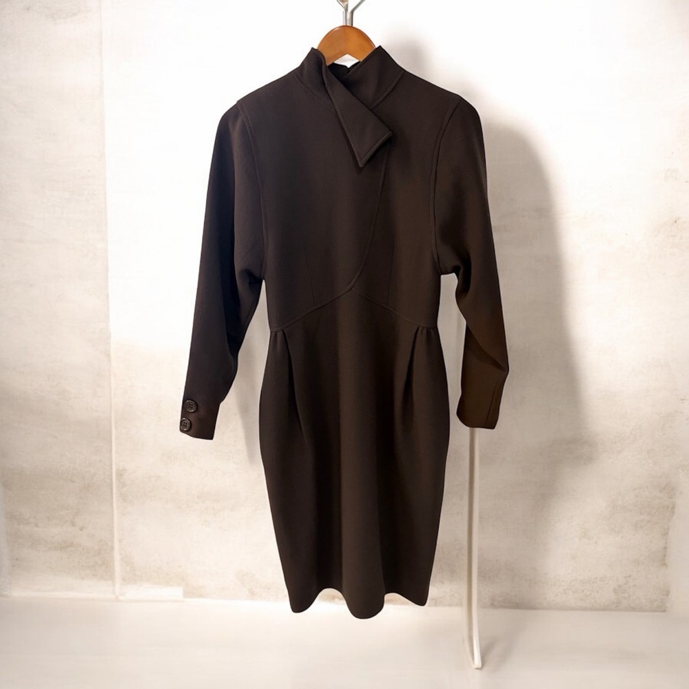 OSCAR DE LA RENTA 1980s BROWN DRESS — VINTAGE ELEGANCE, NO SIZE TAG (2/4)